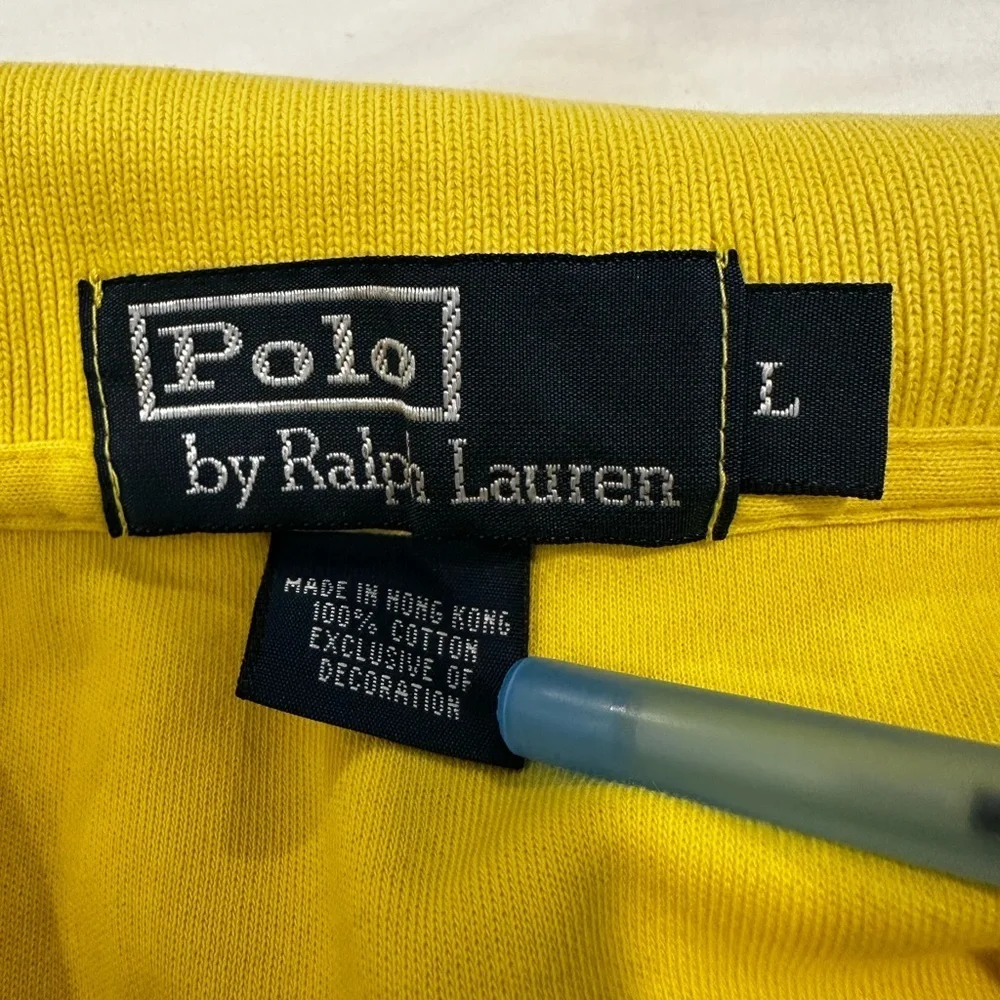 VTG Y2K POLO RALPH LAUREN Sz:L Bright Yellow Cotton Polo Short Sleeve Shirt.
